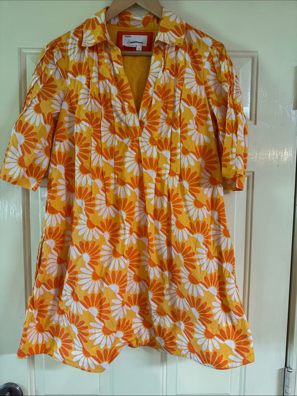 by Anthropologie Bright Floral Orange-Yellow Daisy Short Dress Sz S